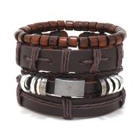 Rindsleder Armband, Kuhhaut, mit PU Leder & Wachsschnur & Holz & Zinklegierung, poliert, 4 Stück & Modeschmuck & unisex, braun, 180mm, verkauft von setzen