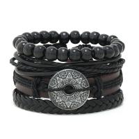 Kohud Armband, med PU & Vax & Trä & Zink Alloy, 4 stycken & mode smycken & Unisex, svart, 180mm, Säljs av Ställ