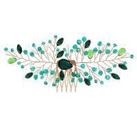 Bridal capelli decorativo Comb, lega in zinco, with filo di ottone, placcato color oro, per la donna & con strass, verde, assenza di nichel,piombo&cadmio, 150x65mm, Venduto da PC