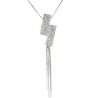 Collier en alliage de zinc Pull, Placage de couleur argentée, bijoux de mode & pour femme & avec strass, argent, protéger l'environnement, sans nickel, plomb et cadmium, Vendu par Environ 29.53 pouce brin