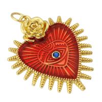 Evil Eye Pendler, Messing, med Cubic Zirconia, Heart, guldfarve belagt, du kan DIY & emalje, rød, nikkel, bly & cadmium fri, 25x30x4mm, Hole:Ca. 4mm, Solgt af PC