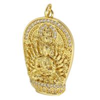 Messing hanger met micro-paved kubieke zirconia's, Avalokitesvara, gold plated, DIY & micro pave zirconia, gouden, nikkel, lood en cadmium vrij, 20x31x4mm, Gat:Ca 3mm, Verkocht door PC