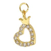 Messing hanger met micro-paved kubieke zirconia's, Hart, gold plated, DIY & micro pave zirconia & hol, gouden, nikkel, lood en cadmium vrij, 11.50x18x2mm, Gat:Ca 4mm, Verkocht door PC