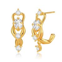 Boucles d'oreilles en laiton zircon cubique pavent, Plaqué or 18K, pavé de micro zircon & pour femme, 7x10mm, Vendu par paire