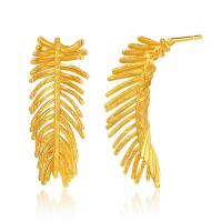 Pendientes de Perno en Latón, metal, Pluma, 18K chapado en oro, para mujer, 33x13mm, Vendido por Par