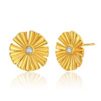 Ciúbach Zirconia Micrimhilseogra réiteodh Earring Prás, Flower, 18K ór plátáilte, micrea réiteach zirconia ciúbach & do bhean, 18x18mm, Díolta De réir Péire