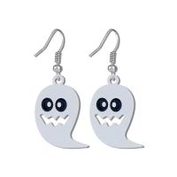 Pendientes de Aleación de Zinc, Fantasma, chapado en color de plata, Diseño de Halloween & para mujer & esmalte, más colores para la opción, libre de níquel, plomo & cadmio, 47x20mm, Vendido por Par