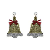 Pendientes de Navidad, aleación de zinc, con Pana, chapado en color dorado, Diseño de Navidad & diferentes estilos para la opción & para mujer & con diamantes de imitación, libre de níquel, plomo & cadmio, 65x28mm, Vendido por Par