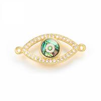 Evil Eye Connector Brass with Abalone Shell gold color plated micro pave cubic zirconia gold Sold By PC