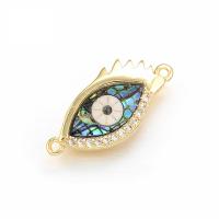 Boze oog Connector, Messing, met Abalone Schelp, gold plated, micro pave zirconia, goud, 22x10mm, Verkocht door PC