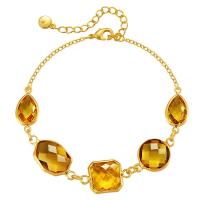 Pulseras de latón, metal, 18K chapado en oro, para mujer & con diamantes de imitación de vidrio, amarillo, longitud aproximado 6.69 Inch, Vendido por UD