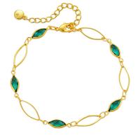 Messing Armbanden, 18K verguld, voor vrouw & met glas strass, groen, Lengte Ca 6.69 inch, Verkocht door PC