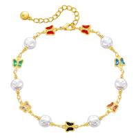 Bracelets en laiton, avec plastique revêtu de cuivre, Plaqué or 18K, pour femme & avec les strass de verre, multicolore, Longueur Environ 9.05 pouce, Vendu par PC