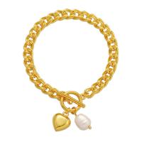 Brass Bracelet & Bangle with Plastic Pearl 18K gold plated for woman Length Approx 6.69 Inch Sold By PC