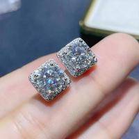 Cubic Zirconia Micro Pave Brass Earring Square platinum color plated micro pave cubic zirconia & for woman Sold By Pair