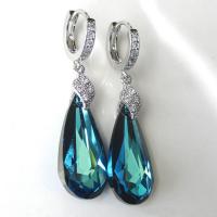 Ciúbach Zirconia Micrimhilseogra réiteodh Earring Prás, Teardrop, dath platanam plátáilte, micrea réiteach zirconia ciúbach & do bhean, turquoise gorm, 9x22mm, Díolta De réir Péire