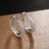 Cilindrata Zircone Orecchini in ottone micro pavimenta, placcato color platino, Micro spianare cubic zirconia & per la donna, 17mm, Venduto da coppia