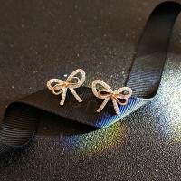 Terningformet Zirkon Micro Pave Messing Øreringe, Bowknot, guldfarve belagt, Micro Pave cubic zirconia & for kvinde, 15mm, Solgt af par