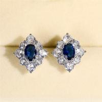 Cubic Zirconia Micro Pave Brass Earring platinum color plated micro pave cubic zirconia & for woman blue Sold By Pair