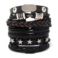 PU cavo bracciali, with corda di cera & plastica rivestito in rame & lega in zinco, with 8-9cm extender chain, 5 pezzi & gioielli di moda & unisex, nero, 17-18cm, Venduto da set