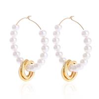 Zinc Alloy Drop Earrings with Plastic Pearl gold color plated for woman white nickel lead & cadmium free Sold By Pair