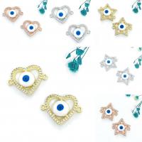 Kubinių Zirconia Mikro Pave Žalvaris Jungtis, Žalvarinis, Evil Eye, padengtą, Pasidaryk pats & įvairių stilių pasirinkimas & mikro nutiesti kubinių Zirconia & 1/1 kilpa, daugiau spalvų pasirinkimas, nikelio, švino ir kadmio nemokamai, Pardavė PC