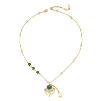 Collier de bijoux en acier inoxydable, Acier inoxydable 304, avec Malachite, avec 2.36inch chaînes de rallonge, Placage de couleur d'or, bijoux de mode & pour femme, doré, 23mm,40mm, Vendu par Environ 15.75 pouce brin