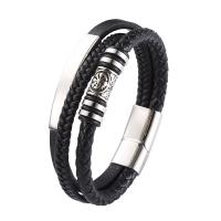 PU Schnur Armbänder, PU Leder, mit 316 Edelstahl, poliert, Modeschmuck & unterschiedliche Länge der Wahl & für den Menschen, schwarz, 12mm, verkauft von PC