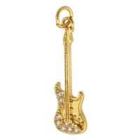 Terningformet Zirkon Micro Pave Messing vedhæng, Guitar, guldfarve belagt, du kan DIY & Micro Pave cubic zirconia, gylden, nikkel, bly & cadmium fri, 8x27x2mm, Hole:Ca. 3mm, Solgt af PC