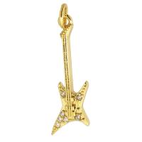 Messing hanger met micro-paved kubieke zirconia's, Gitaar, gold plated, DIY & micro pave zirconia, gouden, nikkel, lood en cadmium vrij, 9x26x2mm, Gat:Ca 3mm, Verkocht door PC