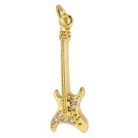 Messing hanger met micro-paved kubieke zirconia's, Gitaar, gold plated, DIY & micro pave zirconia, gouden, nikkel, lood en cadmium vrij, 9x27x2mm, Gat:Ca 3mm, Verkocht door PC