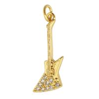 Terningformet Zirkon Micro Pave Messing vedhæng, Guitar, guldfarve belagt, du kan DIY & Micro Pave cubic zirconia, gylden, nikkel, bly & cadmium fri, 10x27x2mm, Hole:Ca. 3mm, Solgt af PC