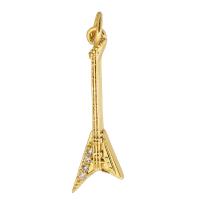 Terningformet Zirkon Micro Pave Messing vedhæng, Guitar, guldfarve belagt, du kan DIY & Micro Pave cubic zirconia, gylden, nikkel, bly & cadmium fri, 9x26x2mm, Hole:Ca. 3mm, Solgt af PC