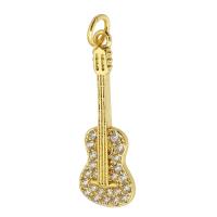 Messing hanger met micro-paved kubieke zirconia's, Gitaar, gold plated, DIY & micro pave zirconia, gouden, nikkel, lood en cadmium vrij, 9.50x28x2mm, Gat:Ca 3mm, Verkocht door PC