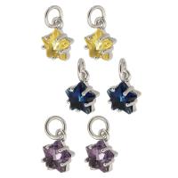 Pendenti di ottone di Cubic Zirconia (CZ), with cubico zircone, Stella, placcato color argento, DIY, nessuno, assenza di nichel,piombo&cadmio, 7x9x4mm, Foro:Appross. 3mm, Venduto da PC