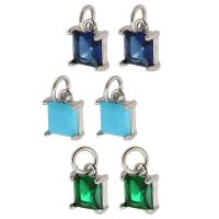 Pendenti di ottone di Cubic Zirconia (CZ), with cubico zircone, Quadrato, placcato color argento, DIY, nessuno, assenza di nichel,piombo&cadmio, 7x9x4mm, Foro:Appross. 3mm, Venduto da PC