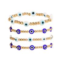 Bracelet Evil Eye bijoux, porcelaine, avec alliage de zinc, Mauvais œil, Placage de couleur d'or, multicouche & pour femme, 4mm, 8mm, Longueur Environ 6.7 pouce, Vendu par fixé