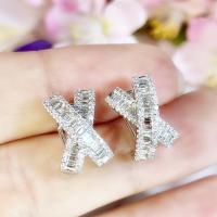 Messing oorbelknoppen, platinum plated, voor vrouw & met strass, 11x17mm, Verkocht door pair