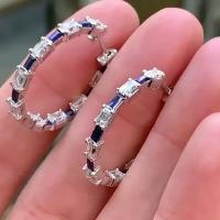 Befestiger Zirkonia Messing Ohrring, Platinfarbe platiniert, Micro pave Zirkonia & für Frau, blau, 31mm, verkauft von Paar