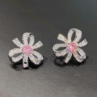 Befestiger Zirkonia Messing Ohrring, Blume, Platinfarbe platiniert, Micro pave Zirkonia & für Frau, 22mm, verkauft von Paar