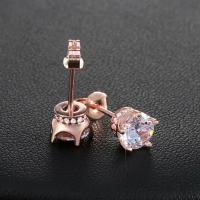 Boucles d'oreilles en laiton zircon cubique pavent, Plaqué de couleur d'or rose, pavé de micro zircon & pour femme, 9mm, Vendu par paire