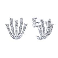 Boucles d'oreilles en laiton zircon cubique pavent, Placage de couleur platine, pavé de micro zircon & pour femme, 15mm, Vendu par paire