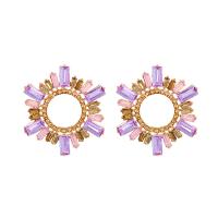 Rhinestone Ørering, Zinc Alloy, guldfarve belagt, for kvinde & med rhinestone, flere farver til valg, 46x46mm, Solgt af par