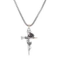 Zink Alloy Smycken Collier, med 5VM extender kedja, Cross, mode smycken & för kvinna, silver, Längd 60 cm, Säljs av PC