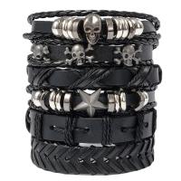 Wrap Bracelet Cowhide with PU Leather & Zinc Alloy polished 6 pieces & fashion jewelry & for woman 180mm Sold By Set