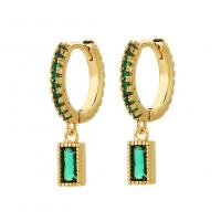 Cubic Zirconia Micro Pave Brass Earring real gold plated micro pave cubic zirconia & for woman green nickel lead & cadmium free Sold By Pair