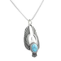 Collier d'acier titane, avec turquoise, aigle, poli, bijoux de mode & styles différents pour le choix & pour homme, argent, 33mm, Longueur Environ 23.62 pouce, Vendu par PC