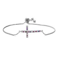 Bracelet cubique en laiton zircon pavent, croix, Placage, Réglable & pavé de micro zircon & pour femme, plus de couleurs à choisir, 210mm, Vendu par PC