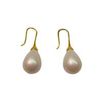 South Sea Shell Oorbel, Messing, met Shell Pearl, gold plated, voor vrouw, goud, 40mm, Verkocht door pair