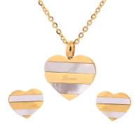 Sets de Nácar, pendiente & collar, Partículas de acero, con Nácar, Corazón, chapado en color dorado, para mujer, dorado, 12x11mm, Vendido por UD